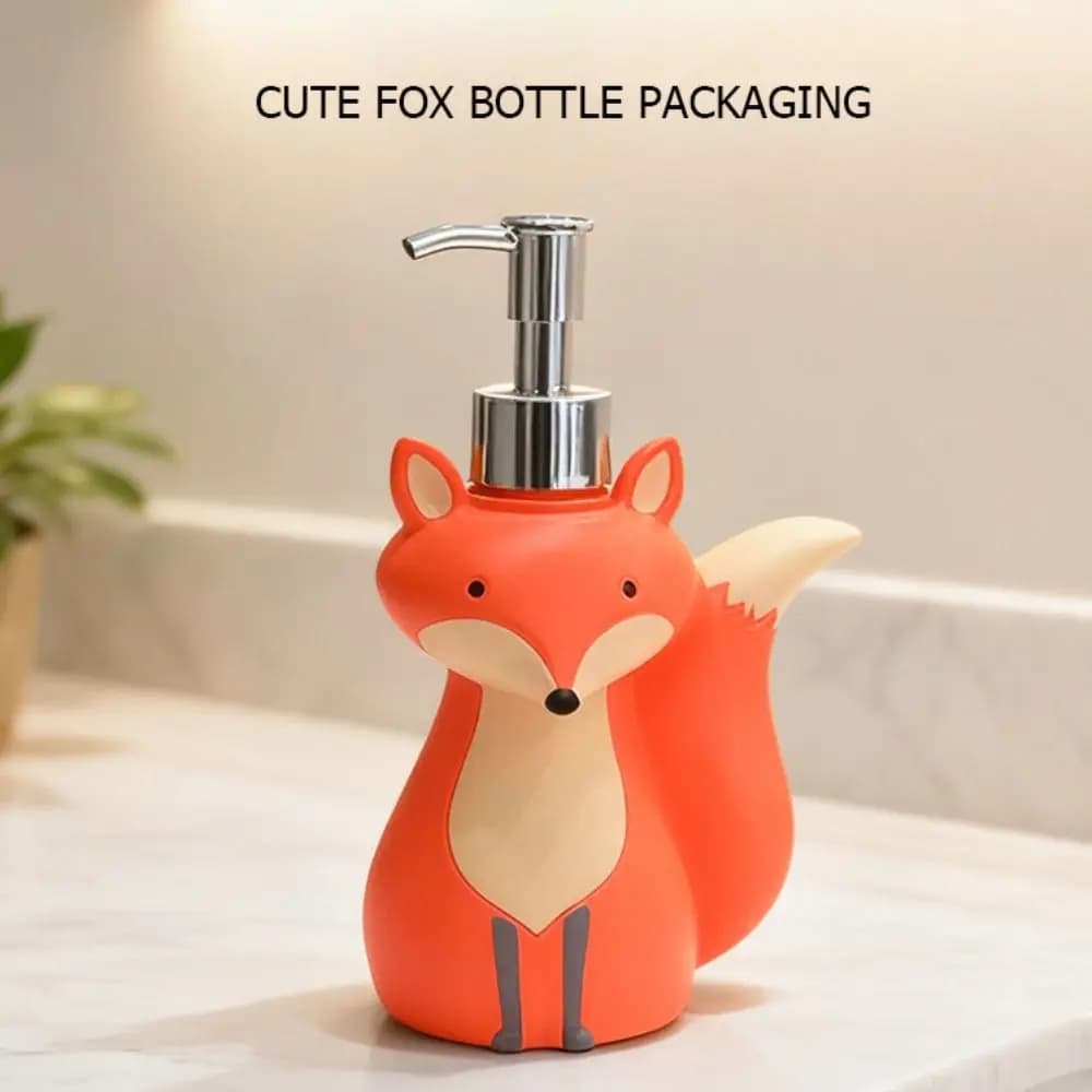 Dispenser di Sapone in Resina a Forma di Cartone Animato, Bottiglia con Pompa a Pressione, Contenitore Ricaricabile a Forma di Volpe per Shampoo, Balsamo e Gel Doccia