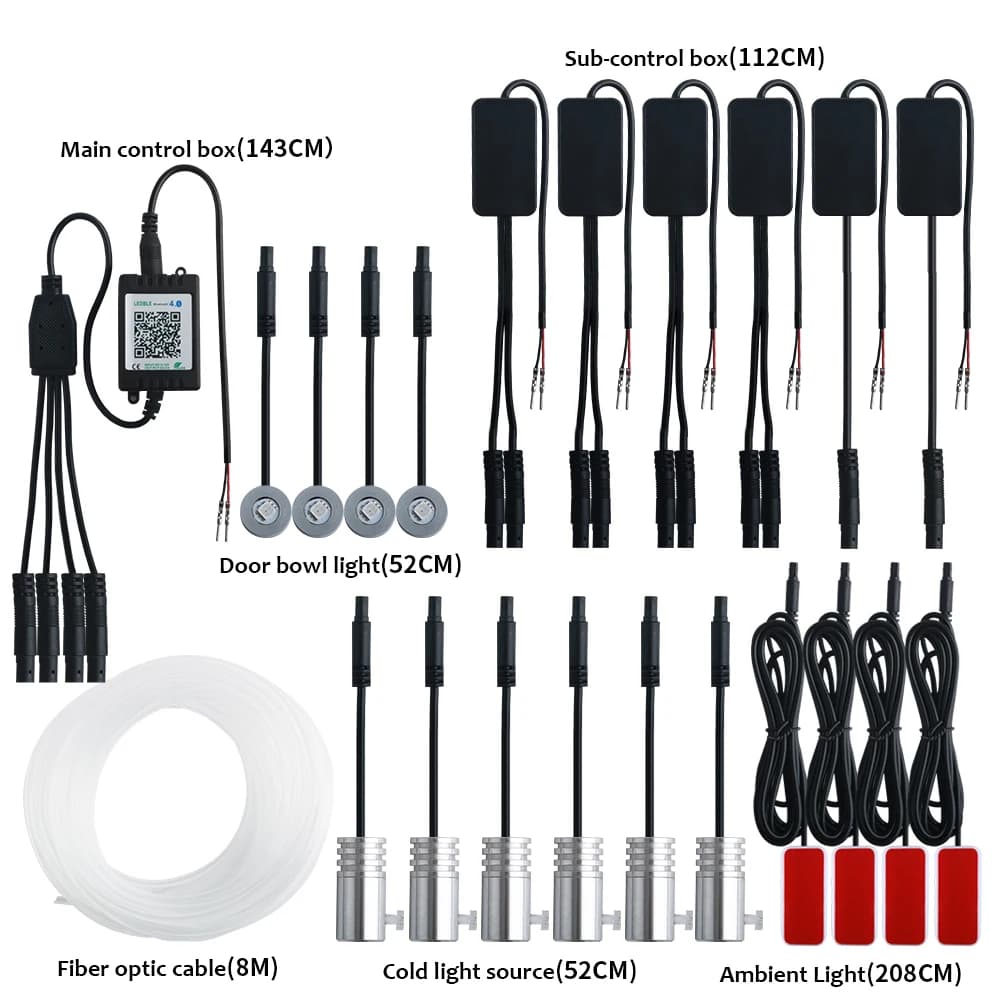 Luce ambientale interna per auto 14 in 1 RGB con luci di striscia a LED al neon da 8M Controllo app Lampade da cruscotto per atmosfera leggera decorativa 12V