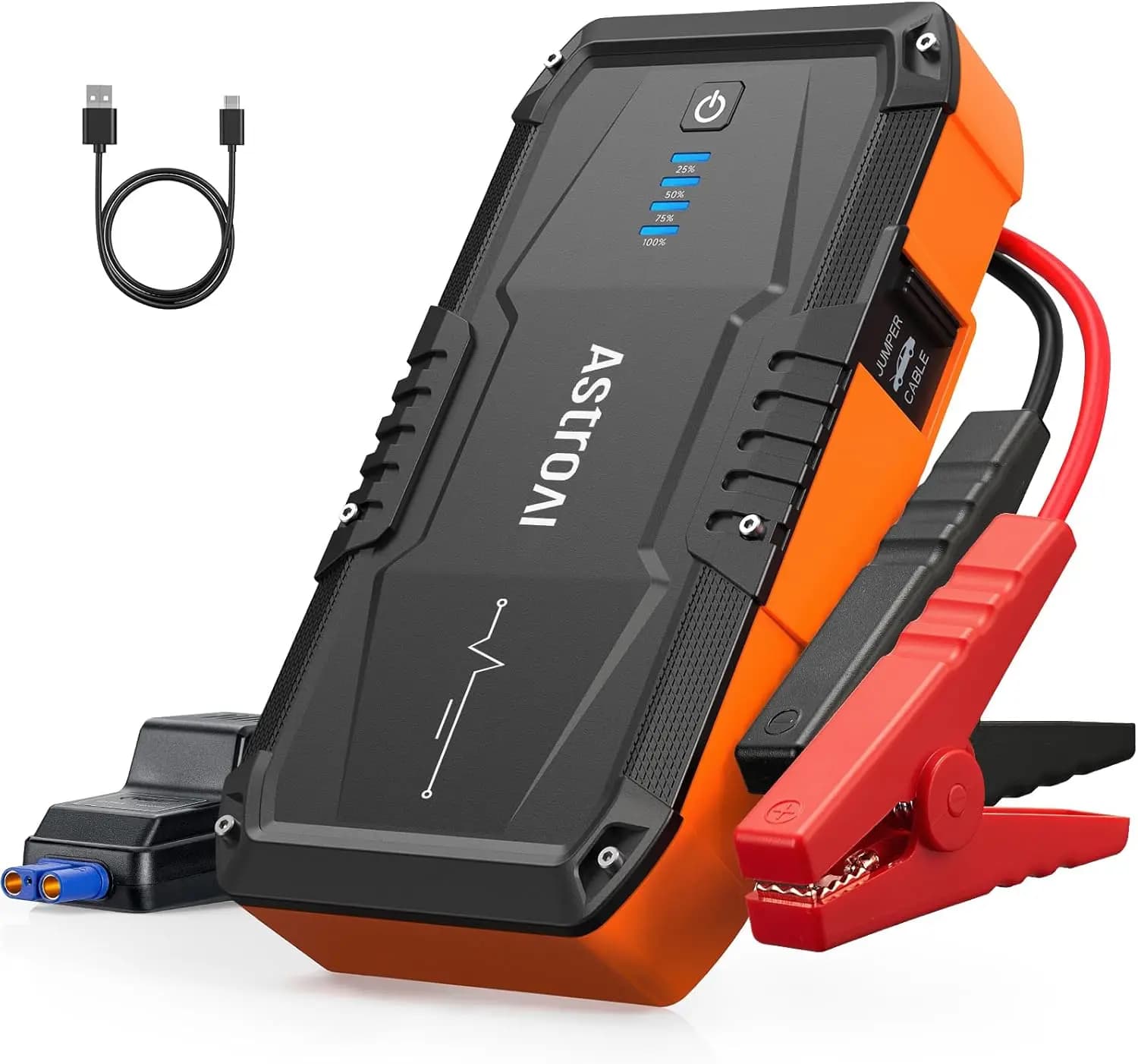 Avviatore di emergenza per auto S8 12V, gas da 6,0 litri e diesel da 3,0 litri, scatola di emergenza portatile con torcia elettrica e cavo (arancione)