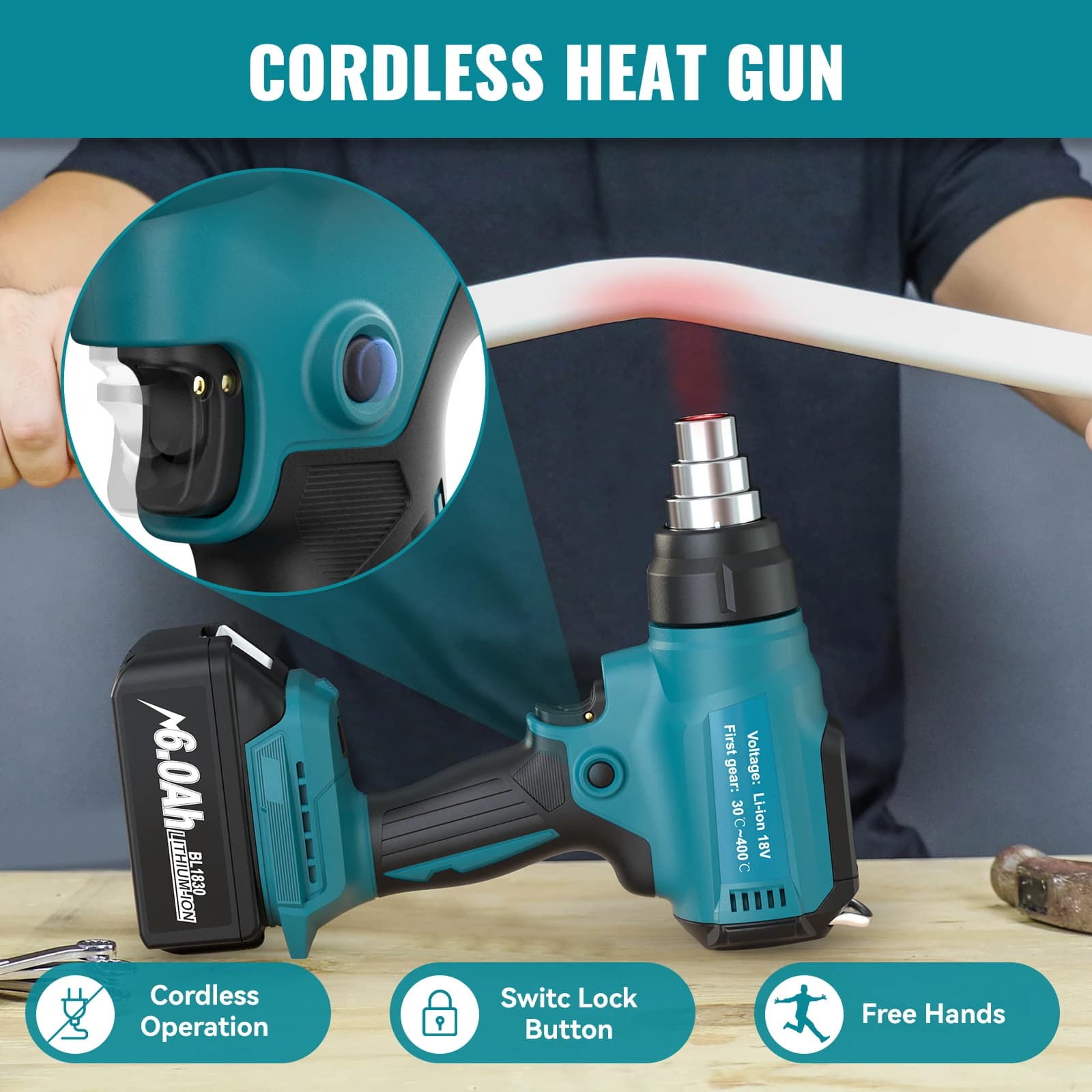Per Makita 18v batteria pistola termica Cordless 18V batteria temperatura regolabile 122 bian-1022 oy pistola termoretraibile a batteria