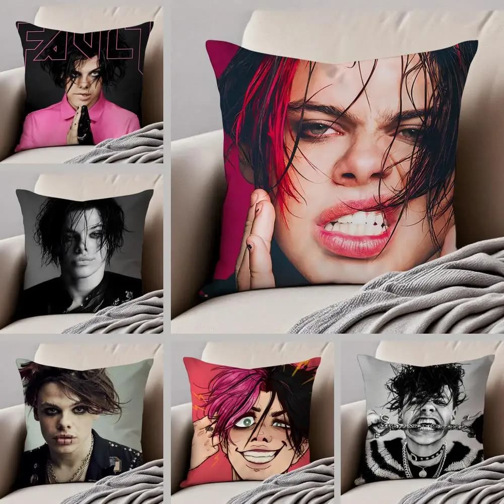 Fodera per cuscino Hot Anime Punk British Singer Y-Yungblud, federa per cuscino decorativa con bottoni nascosti, in poliestere resistente, per sedia