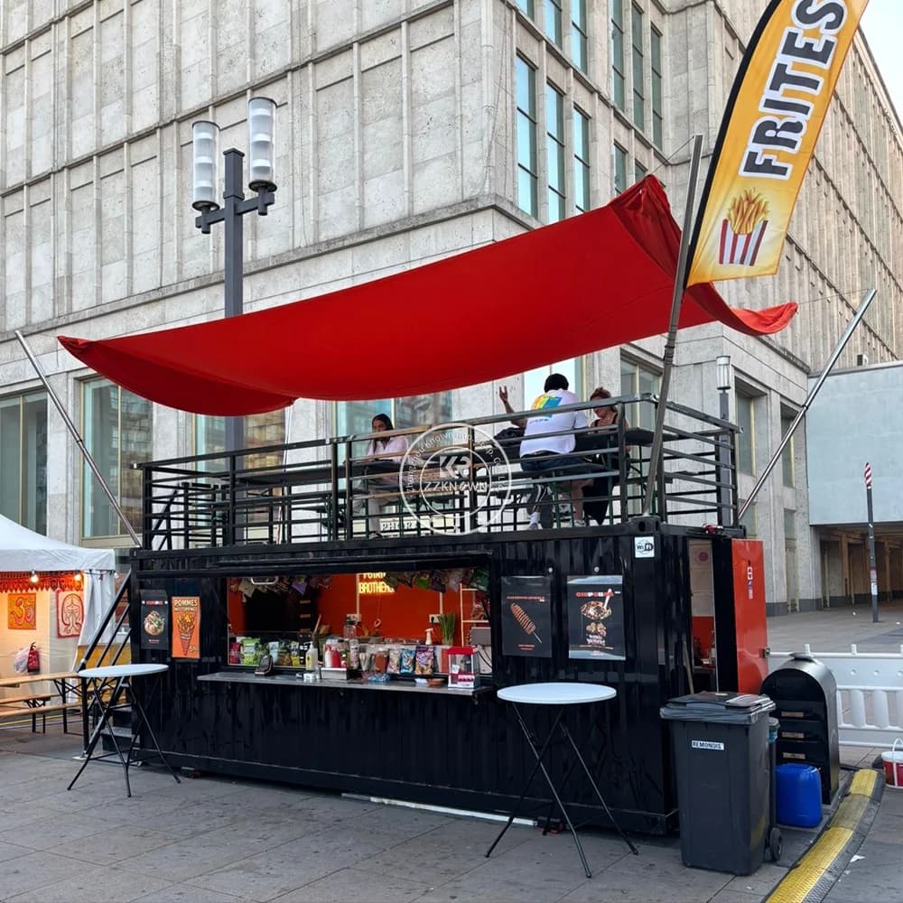 Bar ristorante container moderno di lusso, chiosco container per street food all'aperto, bar caffè in vendita