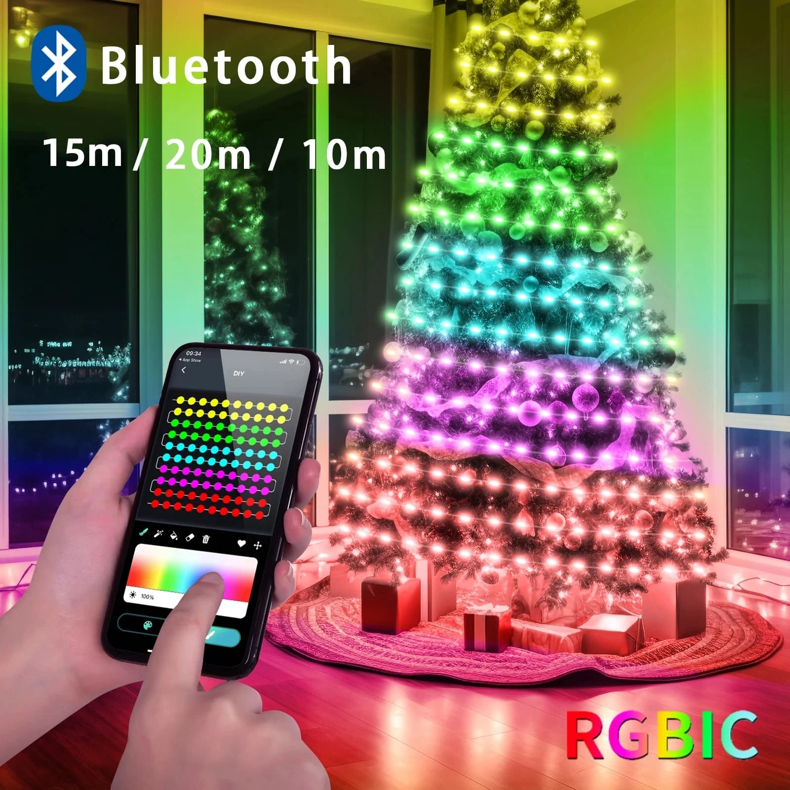 5V USB RGBIC Fairy String Light 20/15/10M Christmas Light With Bluetooth APP and Remote control For Xmas tree Garland Decoration