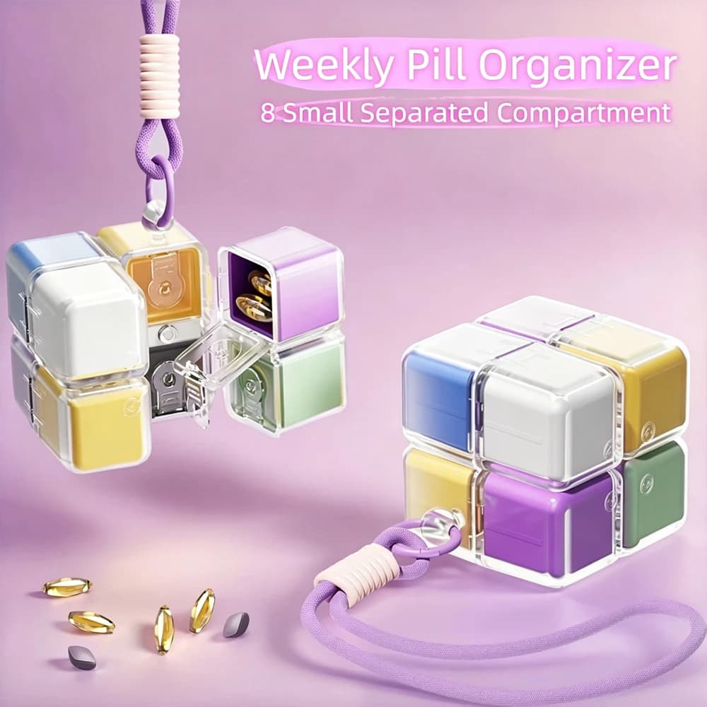 Portable Vitamin Organizer, Foldable Magic Cube Design for Daily Fish Oil & Supplement Storage, Travel-Friendly Large Pill Case