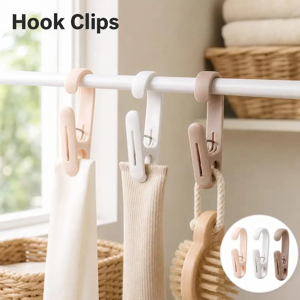 10PCS Multifunctional Hanging Hook Clips Plastic Laundry Pegs Clothes Pins Towel Socks Drying Hanger Closet Bathroom Organizer