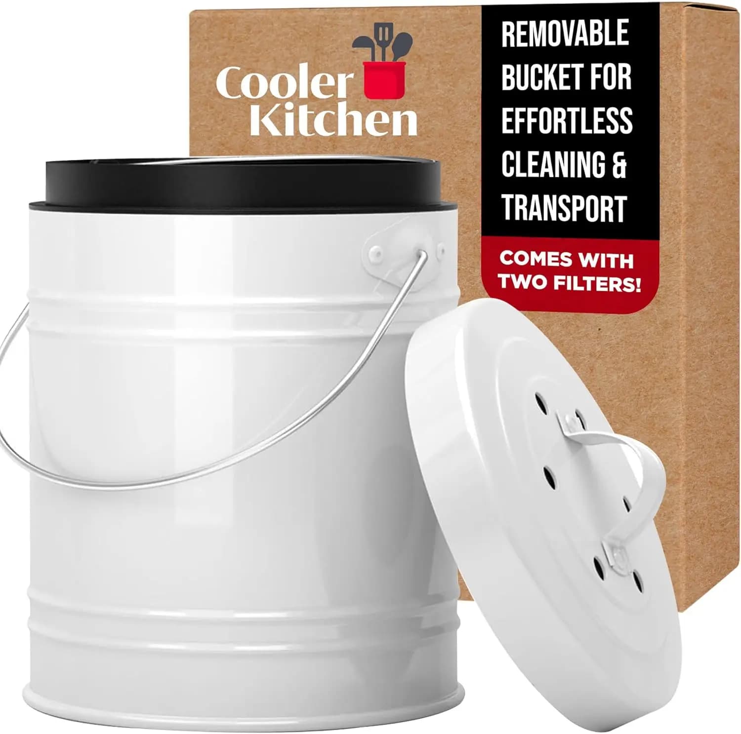 Contenitore per Compostaggio da Cucina 3L Inodore con Filtri al Carbone, Fodera Rimovibile per Facile Riciclaggio