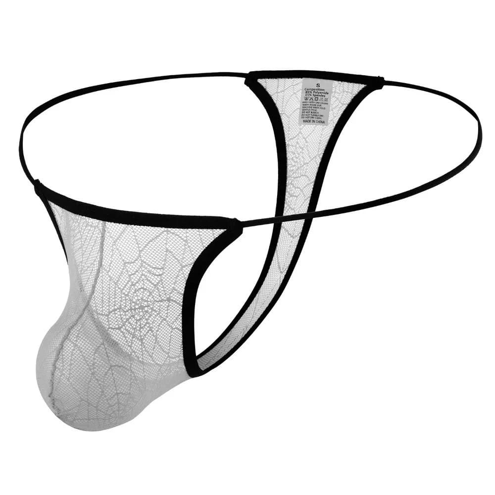 Lingerie Low Waist Men's Thongs Mesh Transparent Lace Triangle Panties Halloween Net U Convex Pouch Underwear Daily Wear