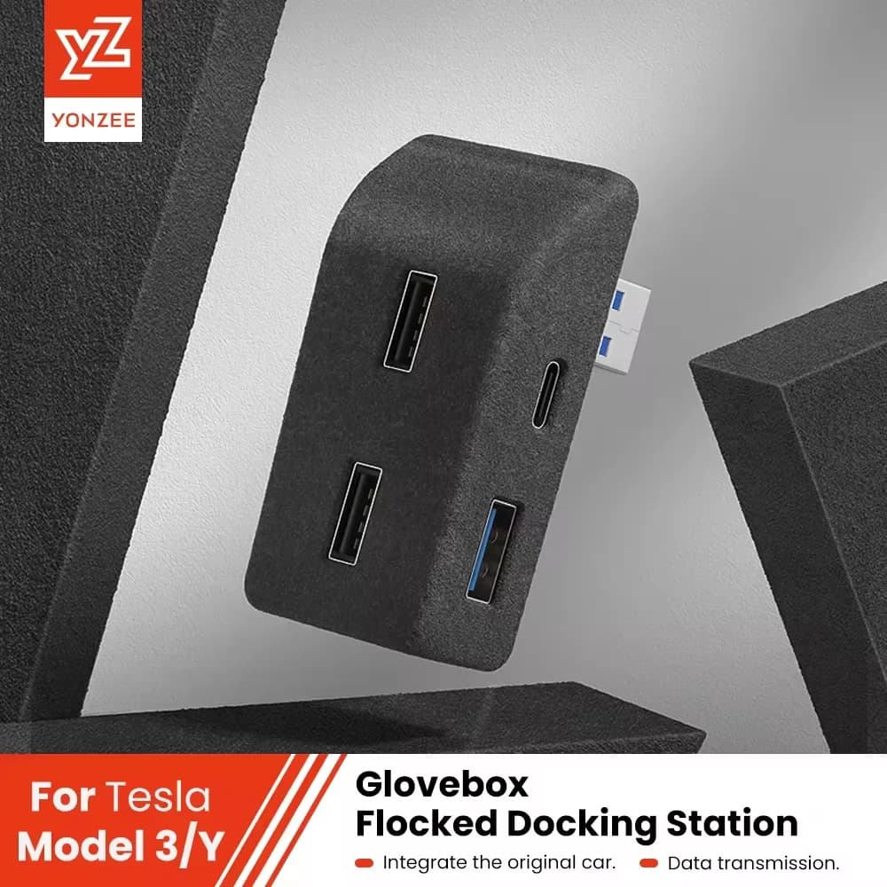 YZ Docking Station Gloves For Tesla Model 3 Y Juniper Highland Fast charger 4 USB Shunt Hub Flocking Adapter Splitte