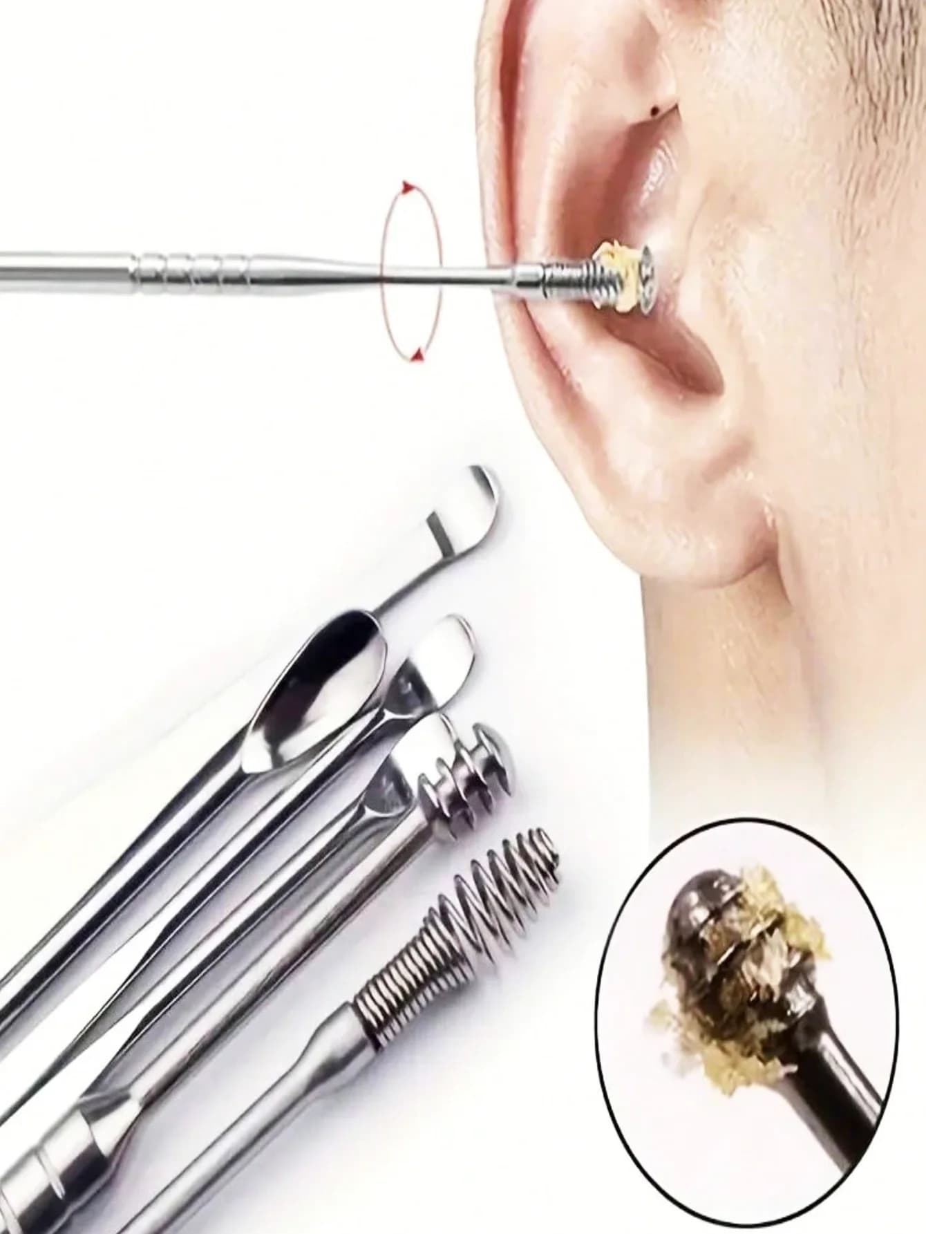 Set of 6 Cerume Removal Tools - Kit with Curette, Cucchiaio and Tools for Cleaning the Earrings | With bag holders and organizer box | Essential Kit for Cleaning the Home Earrings