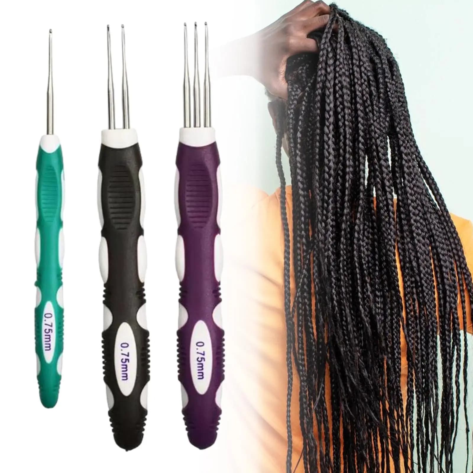 3 pezzi Dreadlock uncinetto per capelli Dreadlock Pin Tool, Braid Craft Dread lock Uncinetto Pin 0,75 mm, 1 gancio 2 ganci 3 ganci