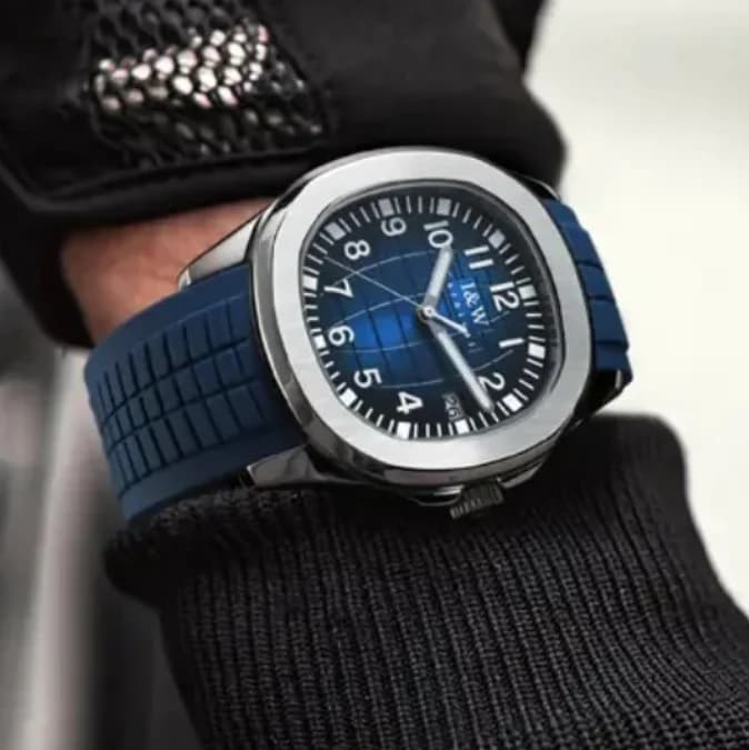 I&W Men's Automatic mechanical wristwatch 42 mm square wristwatch Vintage luminous rubber strap