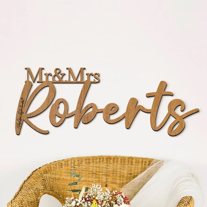 Custom background with wooden name, wedding background, wooden decoration for Mr. and Mrs., wedding decorations with last name sign, custom wedding