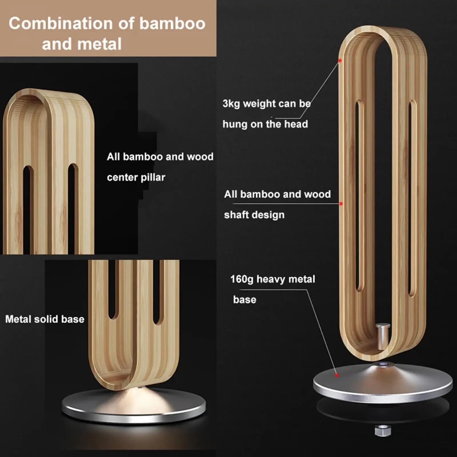 Supporto per Cuffie da Scrivania in Alluminio, Porta Cuffie in Legno Naturale, per Cuffie da Gaming, Regalo di Natale