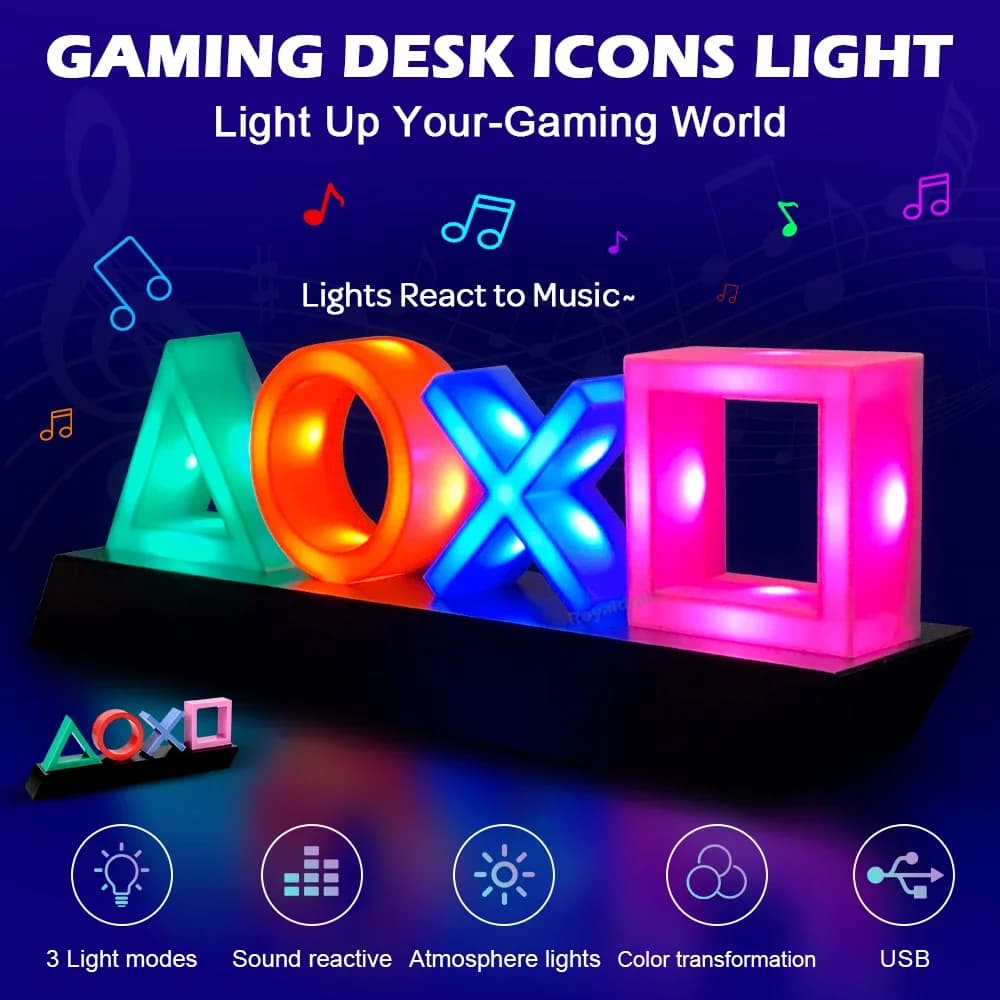 NUOVO Gioco Icona Luce Per PS4/PS5 Musica Icona Luce Controllo Vocale LED Lampada Al Neon Decorazione Atmosfera per Bar USB/Alimentato a Batteria