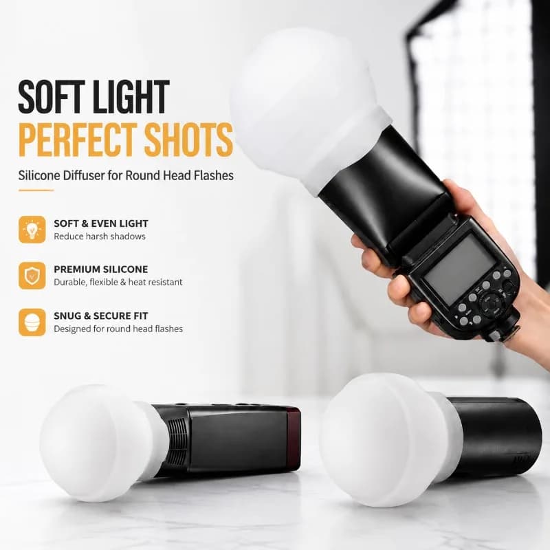 Silicone‑made R22 Flash‑diffuser‑dome Suited for Round‑head Speedlite V1, V1pro, V100, H200R, Portable Light‑softening