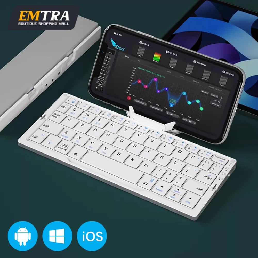 Mini tastiera Bluetooth pieghevole, tastierino wireless, supporta 3 dispositivi con supporto, ricaricabile, supporto multilingue per tastiera tablet
