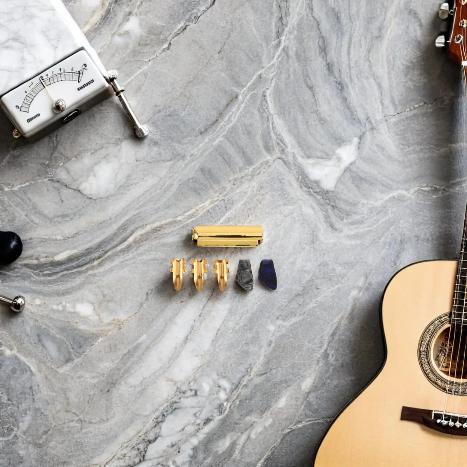 Set di 1 Slider per Chitarra Elettrica in Metallo Argentato, per Chitarra Acustica, Basso, Banjo, Ukulele, Include Plettri per Dita, Slider Solido