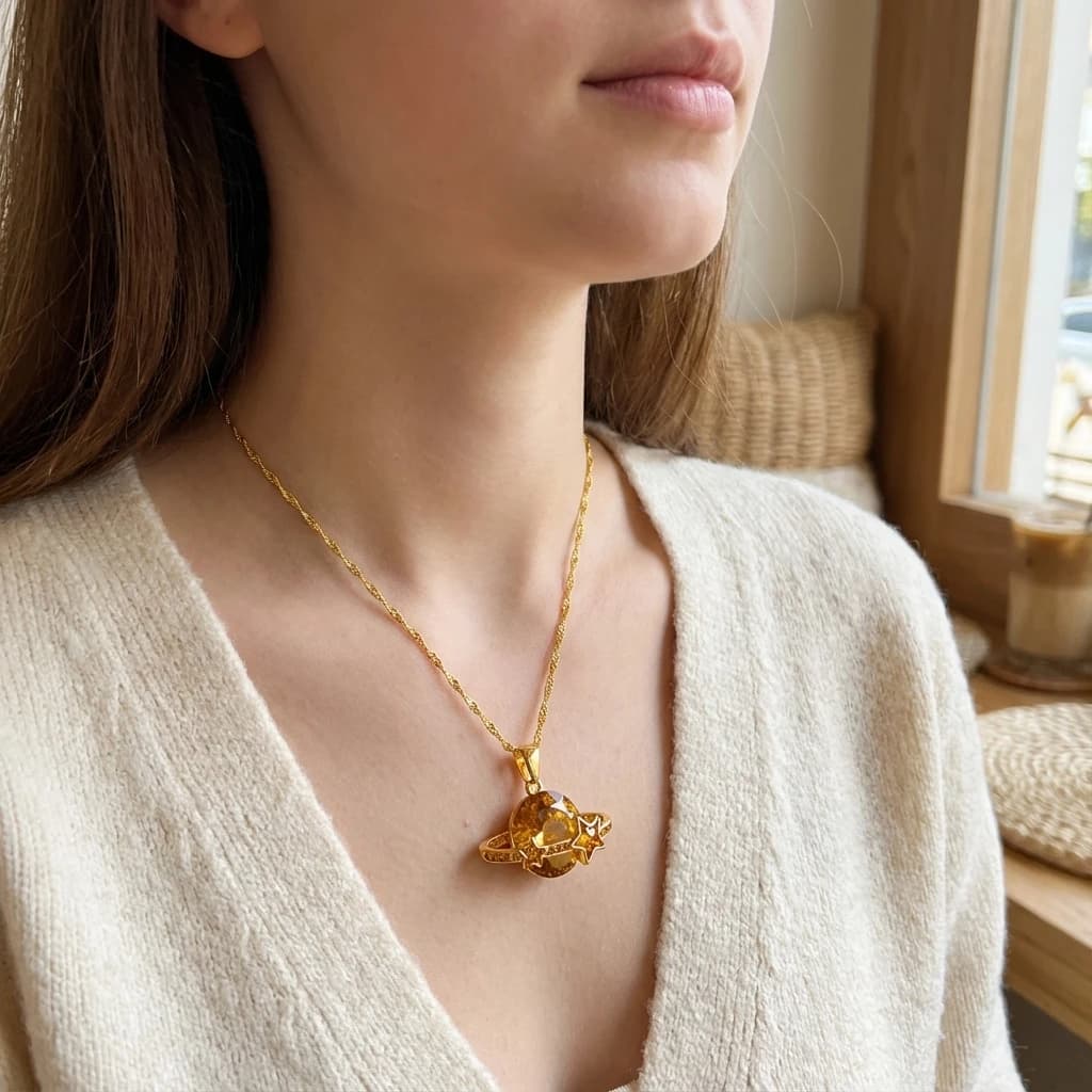 Luxury Gold Color Planet Necklace for Women Sparkling Crystal Zircon Star Planet Pendant Choker 2026 Trend Party Jewelry Gift