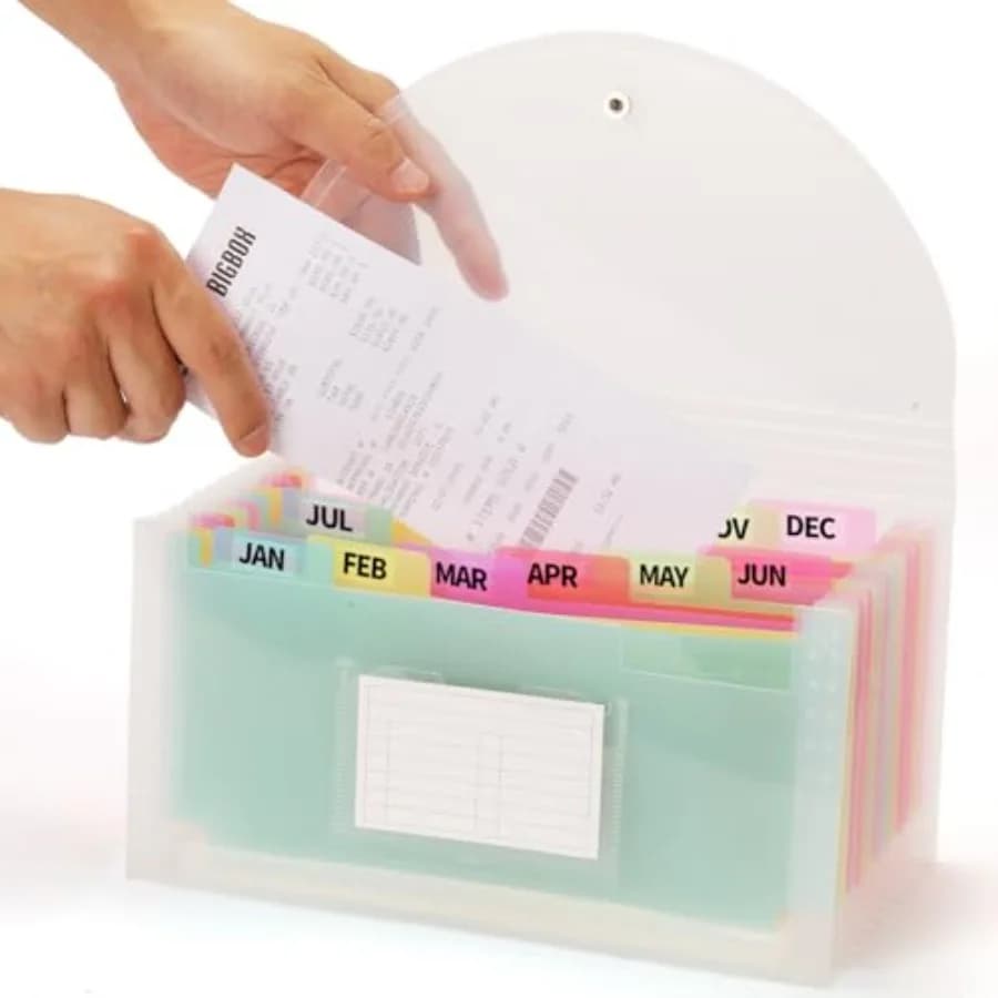 Check Size 13 Pocket Expanding File Folder, Accordion File Organizer Wallet Case for Coupon Receipt Storage, 10 x 5.5 Inch