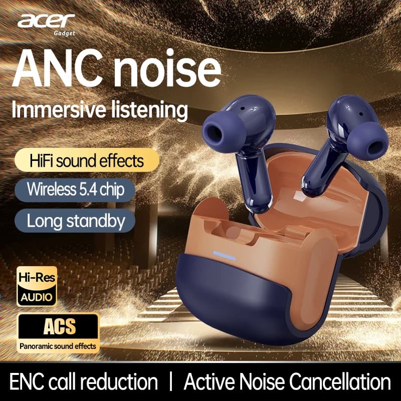 Cuffie Bluetooth wireless Acer Ohr548 con design in-ear, riduzione del rumore delle chiamate Anc, custodia di ricarica, effetto audio stereo