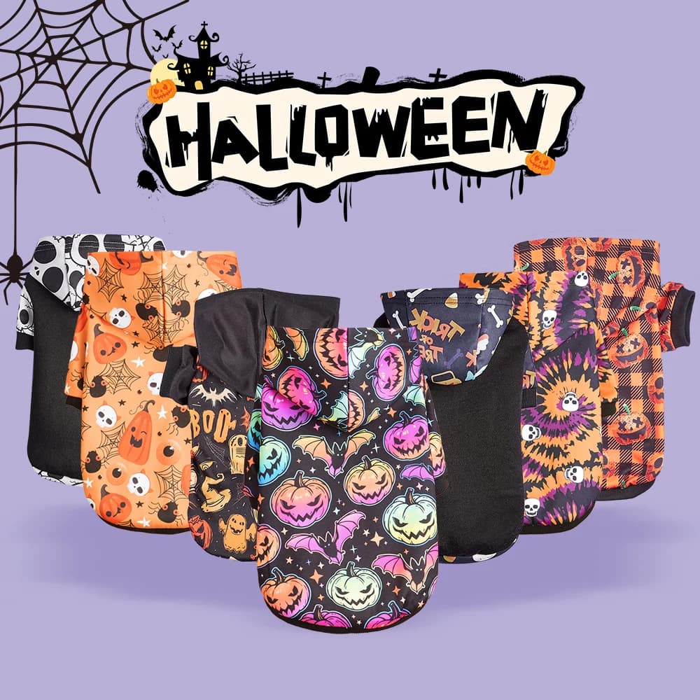 Spooktacular Pet Apparel: Halloween Print Dog Hoodie & Cat Sweatershirt