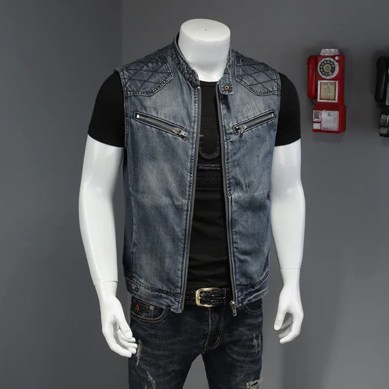 2026 Gilet di jeans da uomo Vintage Fashion Design Retor Giacche senza maniche Uomo Streetwear Foro strappato Punk Jean Gilet Cappotto