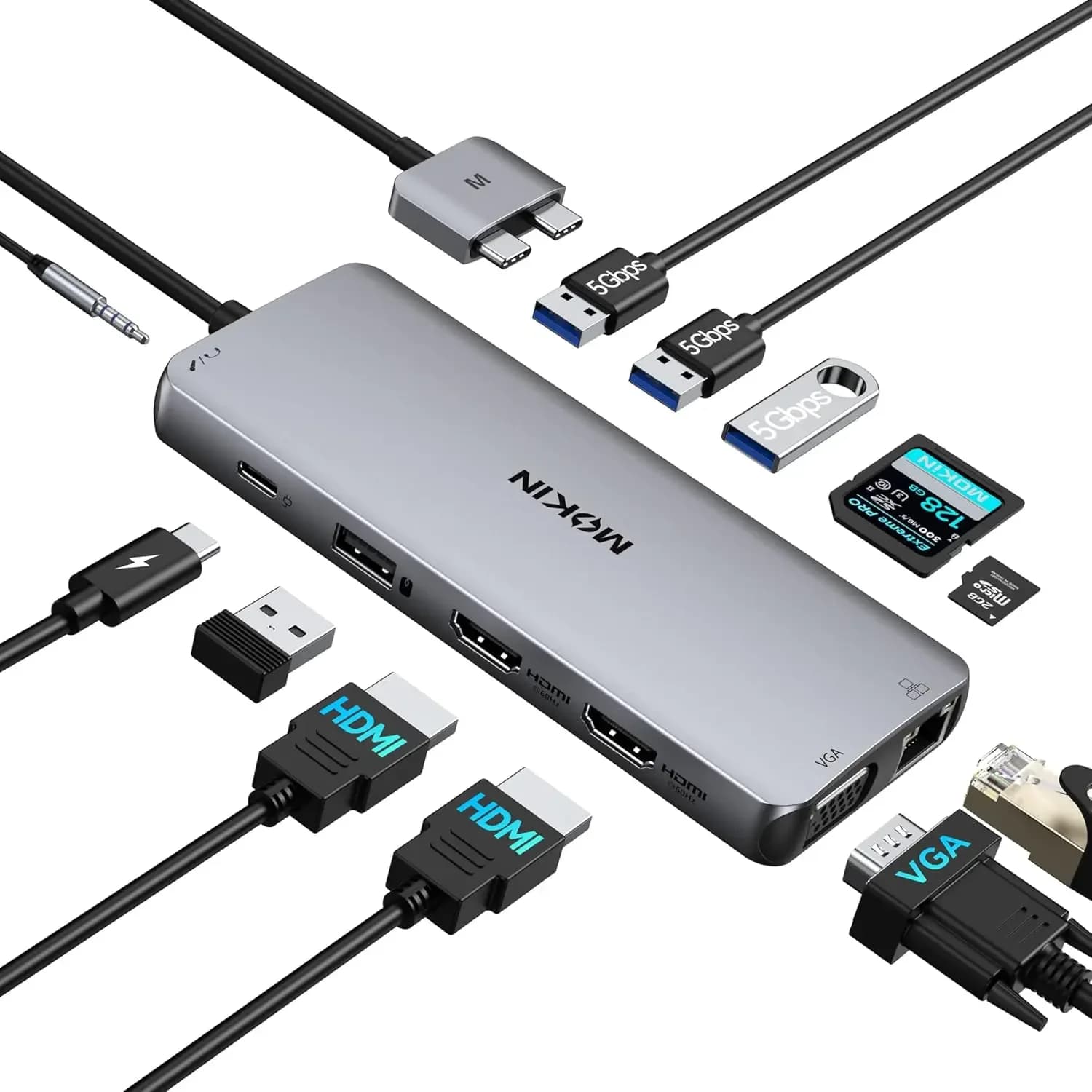 Docking Station USB-C 12-in-1 per MacBook Pro/Air, Doppio HDMI, VGA, Ethernet, 4 Porte USB, Lettore Schede SD/TF, 100W PD