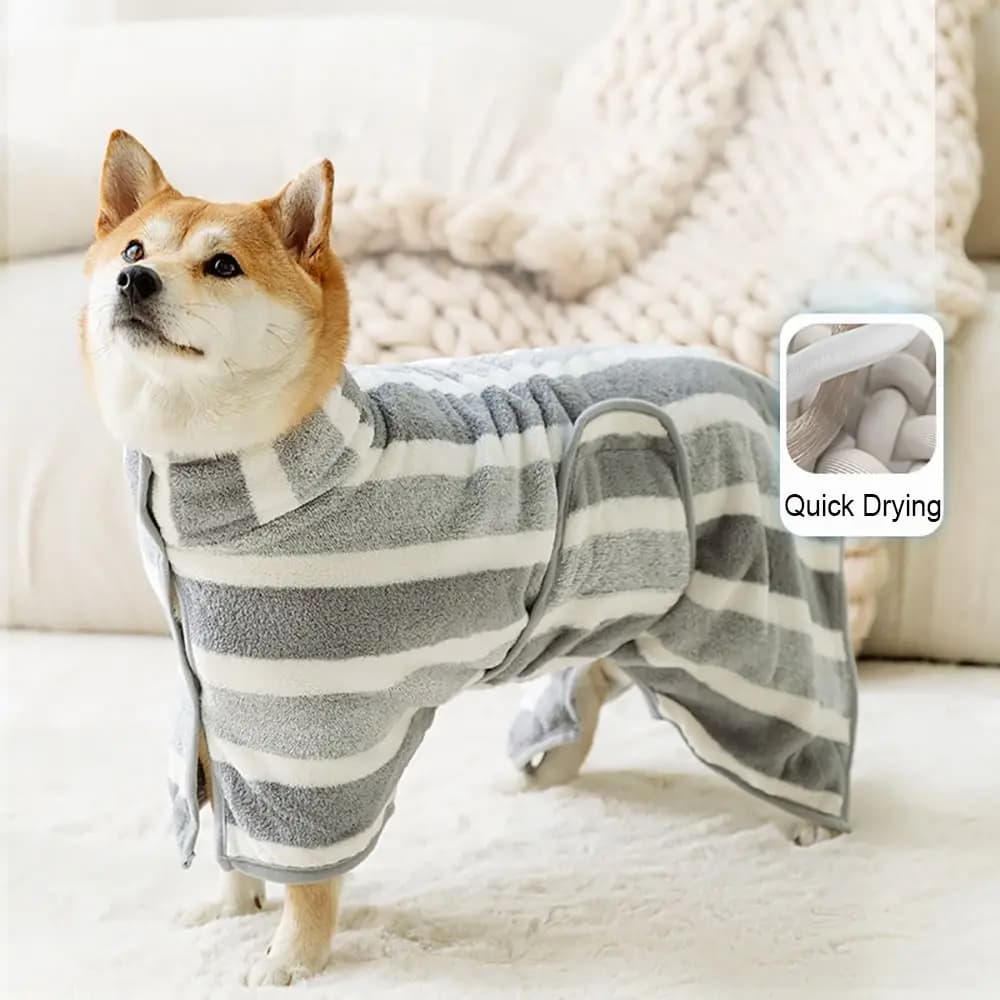 High Quality Water Absorption Dog Bathrobe Quick Drying Stripe Pet Clothes Double Layer Pet Drying Coat Golden Retriever