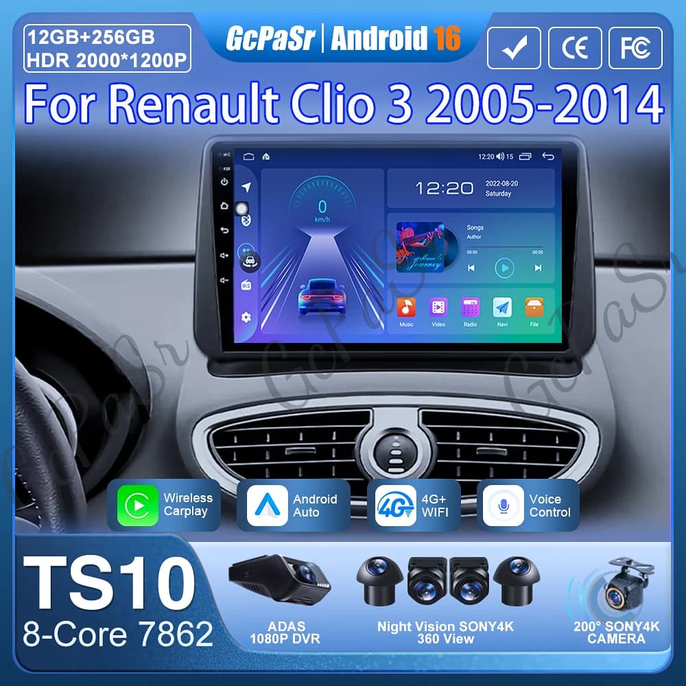Autoradio Carplay Per Renault Clio 3 2005-2014 Navigazione GPS Android Auto Schermo Video Stereo No 2din Display DVD 5G Wifi Video