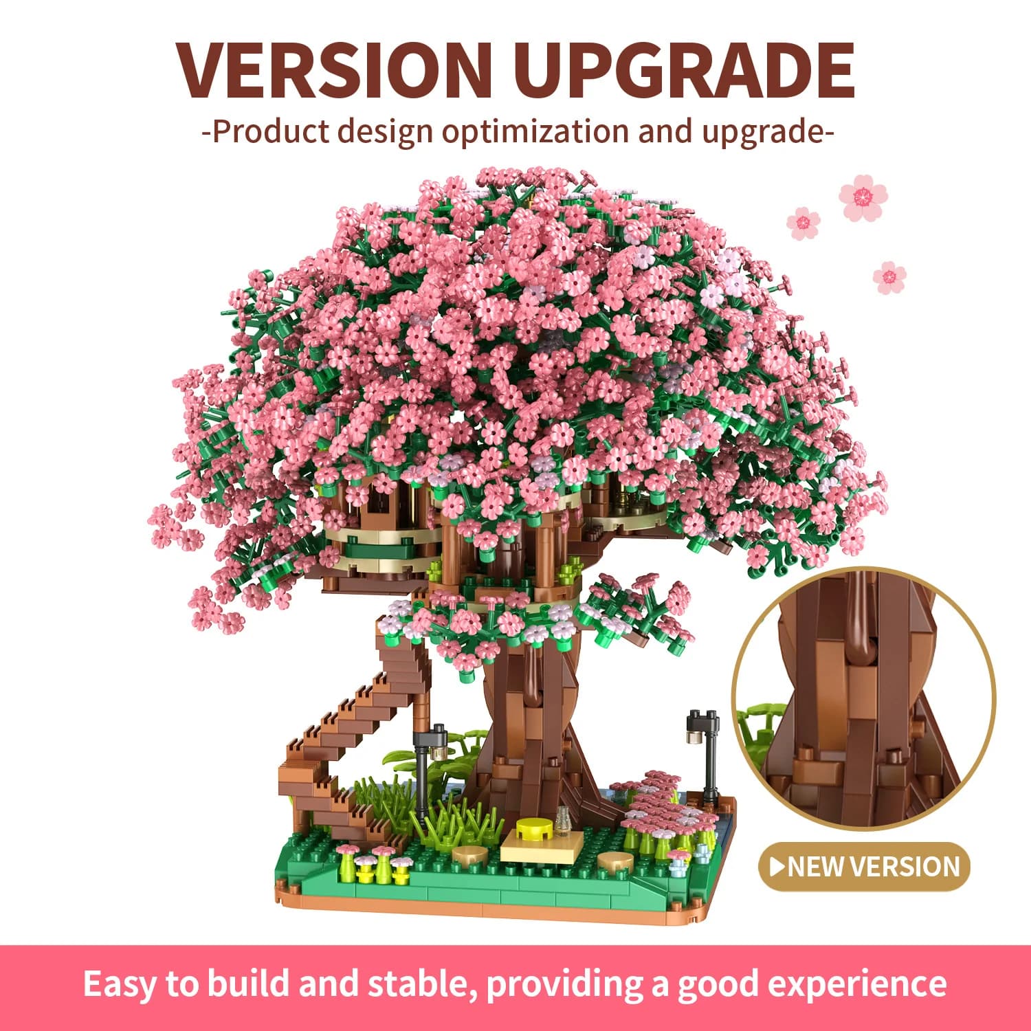 Set di blocchi da costruzione fai-da-te per la casa sull'albero con fiori di ciliegio, kit modello micro mini 3D, giocattolo STEM creativo, bellissimo regalo per la decorazione della casa per bambini