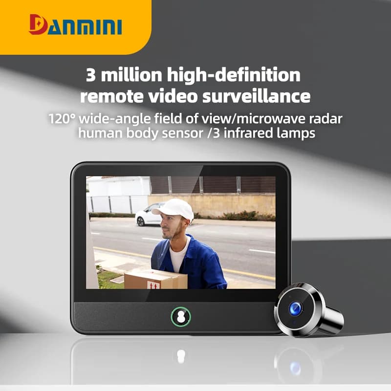 Spioncino Digitale DANMINI con Controllo Remoto, Telecamera 2K 3MP con Visione Notturna Ultra-Luminosa, Invisibile Senza Luce Rossa, Cattura Automatica e Allarme