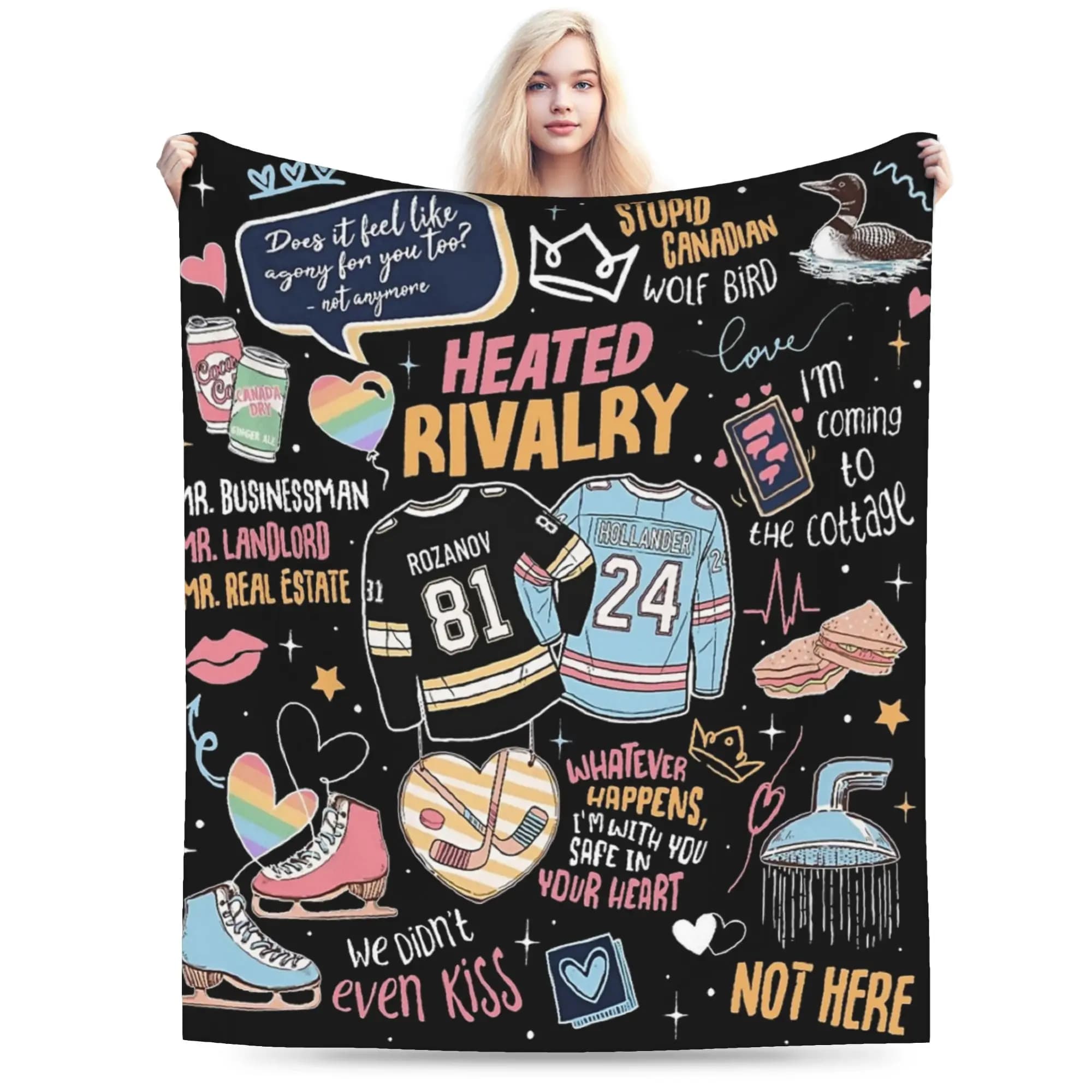 Coperta Morbida e Confortevole con Stampa 'Heated Rivalry Romance' e 'Hollanov Romance Book Hockey Rivals', Coperta Decorativa Invernale per Camera da Letto