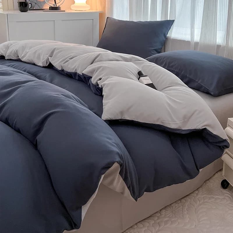 Polyester Brushed Fabric 2-Side Solid Color 4Pcs Bedding Set – Duvet Cover, Pillowcase & Sheet, Quilt Cover, 180x220cm 4pcs