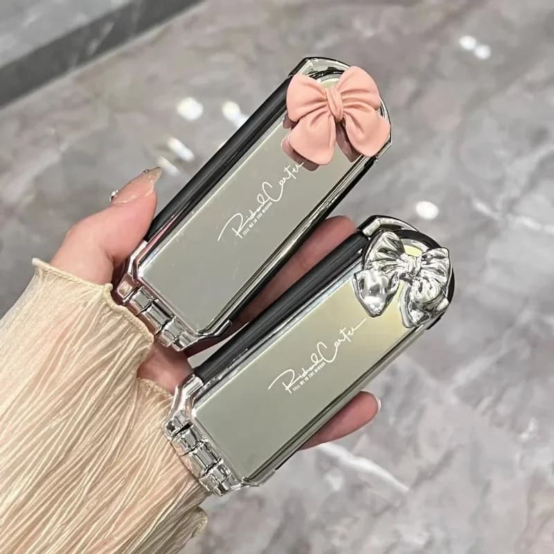 Nuovo fiocco in nastro pettini pieghevoli con specchio cuscino d'aria pettine diamante bling strass spazzola per capelli strumento per trucco tasca da viaggio cosmetica
