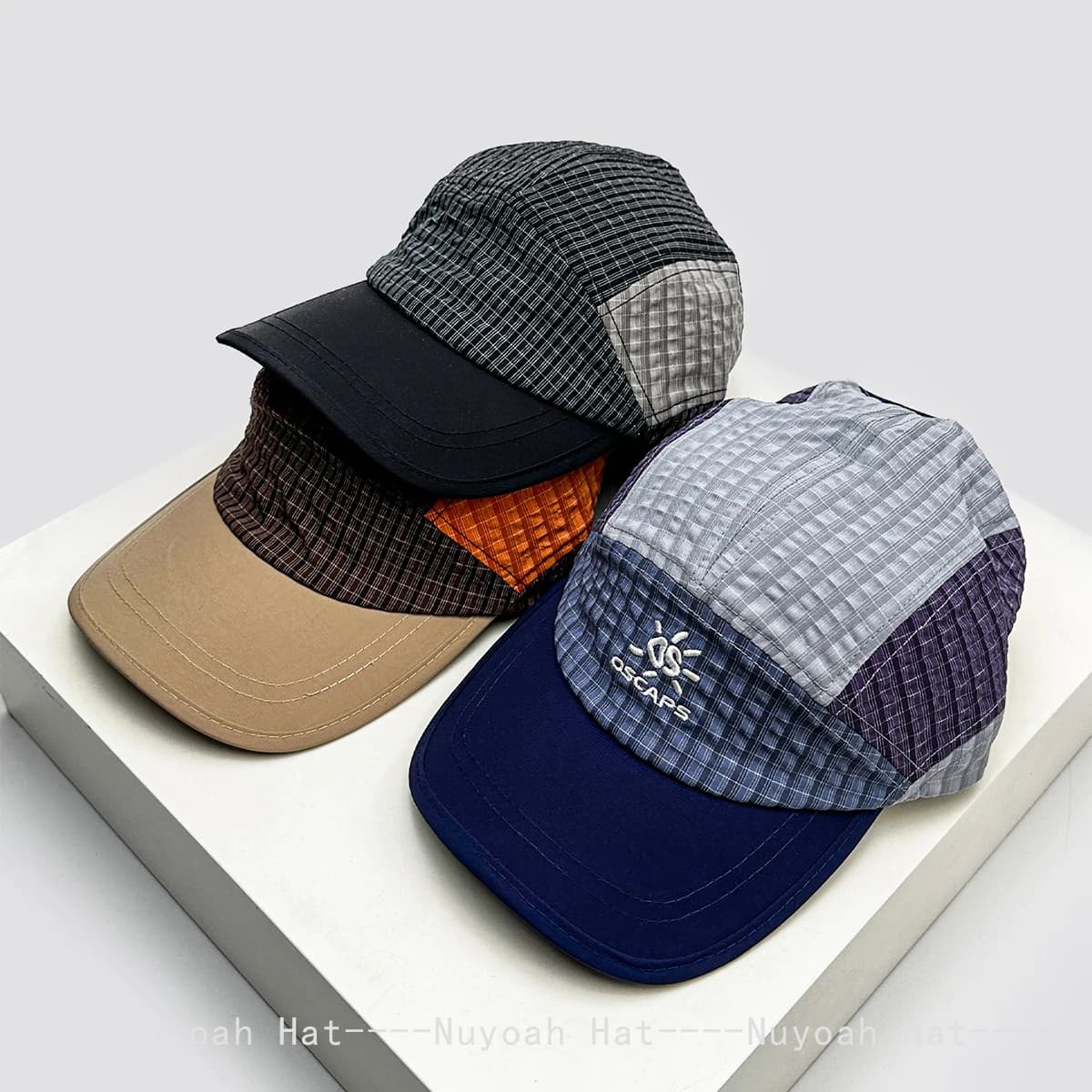 New Men Women American Quick-dry Letter Embroidery Baseball Hats Sunshade Plaid Versatile Outdoor Peaked Cap Fashion Color Block
