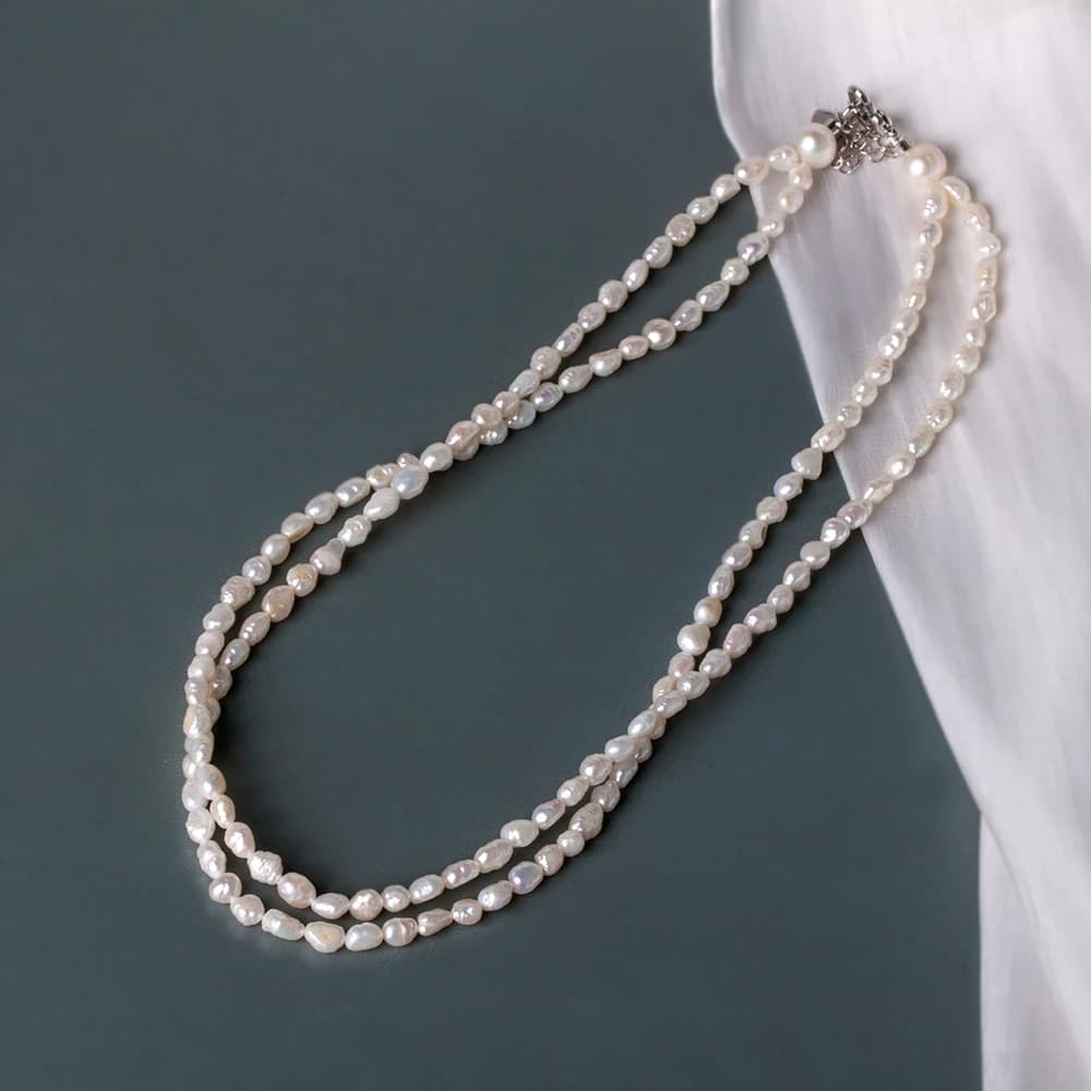 Small Rice Pearl Necklace - Natural Freshwater Seed Pearls 4-5 mm, 17" delicate chain, stackable PN067