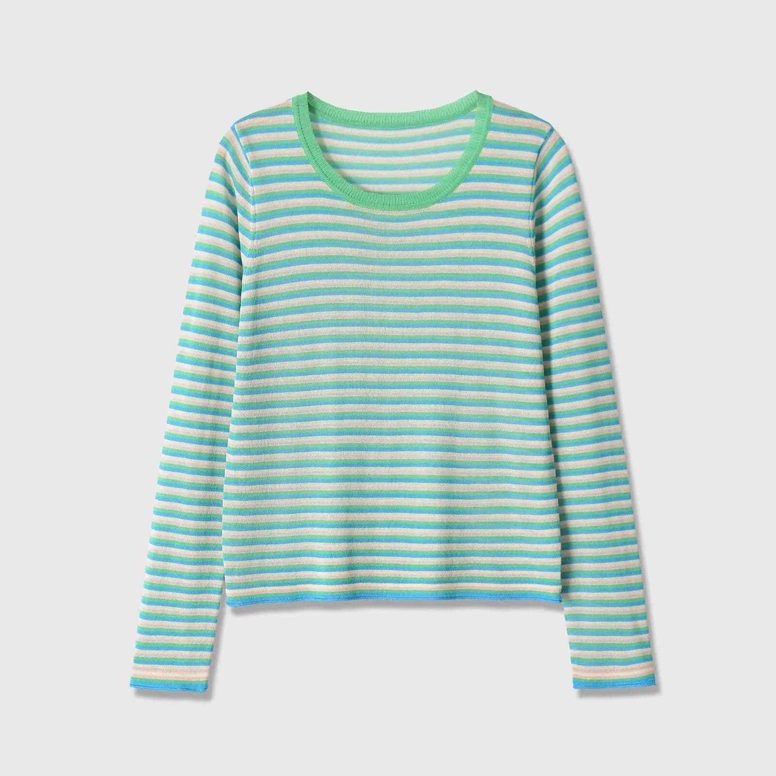 European and American style 2026 new summer women's style simple long-sleeved round neck fine needle striped sweater