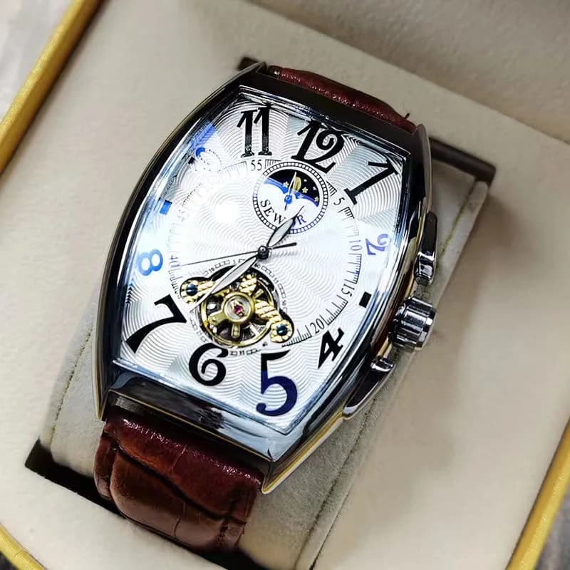 Men's mechanical watches SEWOR Tourbillon Golden Shell Barrel Moon Phase Automatic self-wind men's wristwatch reloj hombre
