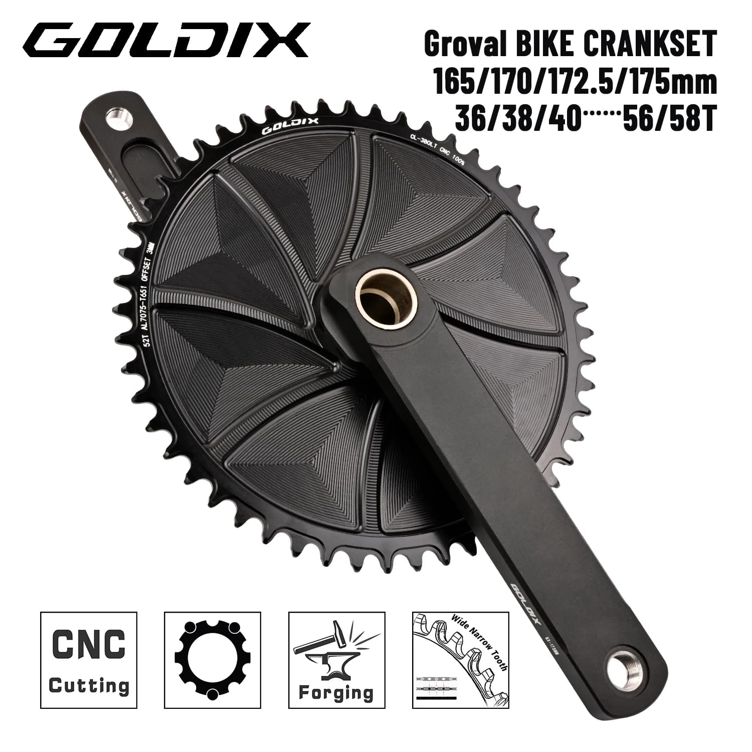 GOLDIX Road Bike Crankset 165/170/172.5/175mm Length Aluminum Alloy Forged Bicycle Crank Single Speed Narrow wide Chainring