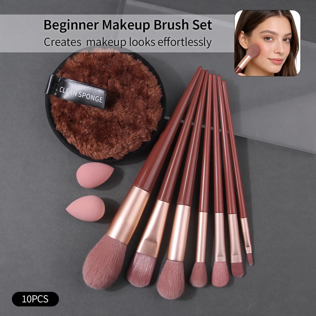 Set of 10 Wallet Make-up Brushes Includes Soft Multifunctional Brush, Mini Egg Shape Sponge, Large Puff for Face Dust, Makeup Tools