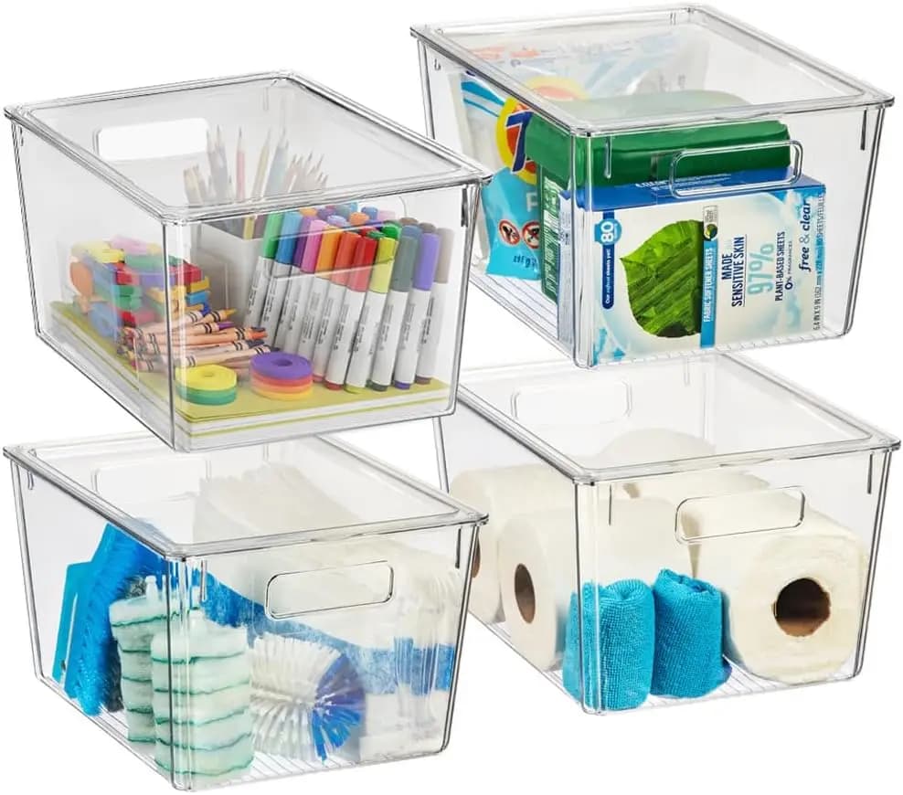 Contenitori portaoggetti in plastica con coperchi X-Large – Organizzazione perfetta della cucina, organizer da scrivania o portaoggetti per dispensa – Organizer da scrivania