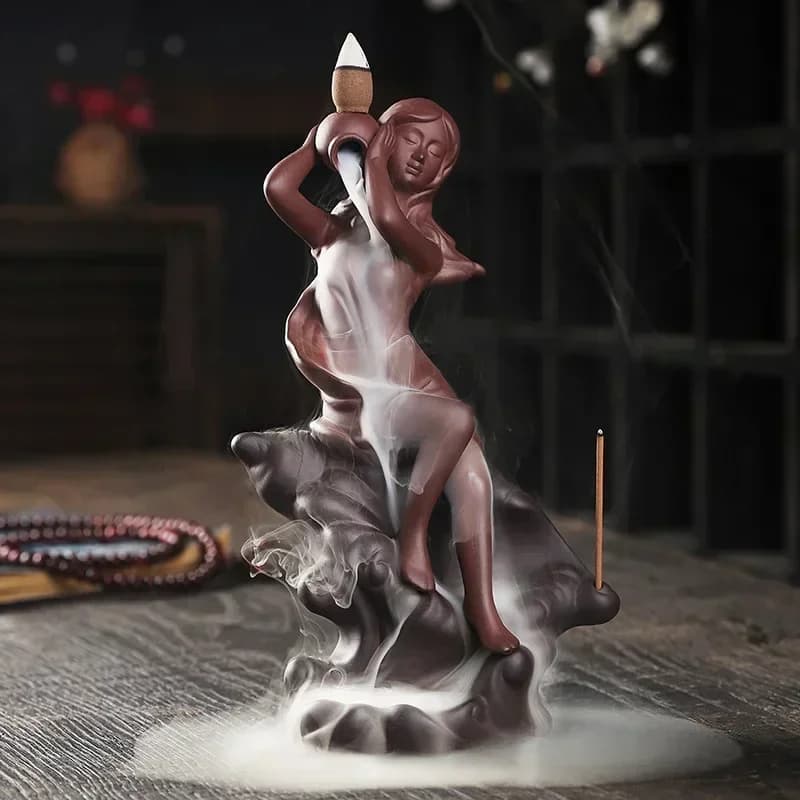 Ornamenti per la casa Sirena Artigianato in ceramica Conch Girl Riflusso Bruciatore di incenso Porta bastoncini Decorazione incensiere in argilla viola - Senza incenso