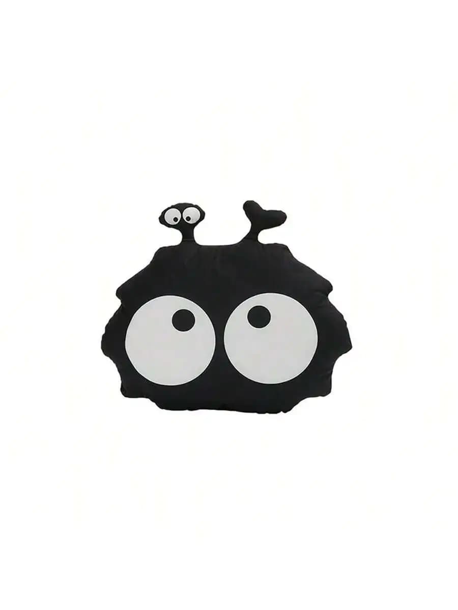 1pc Plush Car Seat Cushion With Big Eyes Design, Black Color, Warm, Anti-Slip, Comfortable Car Seat Cover, Also Suitable As