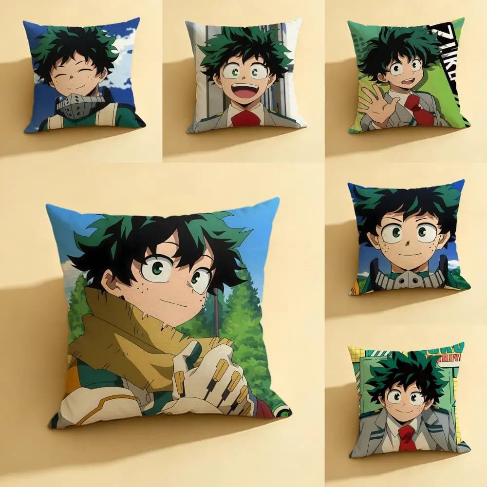 Cushion Cover Natural Linen Pillowcase Set, All-in-One Decor for Sofa, Bedroom & Chair Anime I-Izuku M-Midoriya
