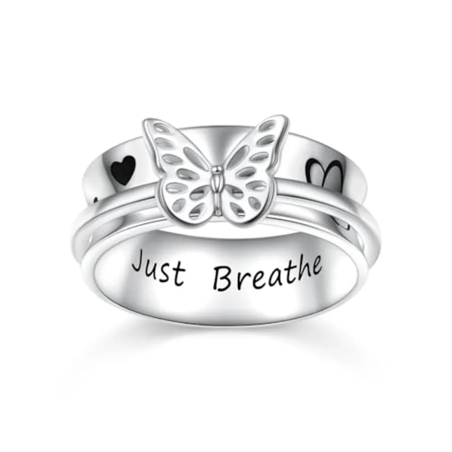 Anello Antistress a Forma di Farfalla in Argento Sterling 925, Gioiello Antistress per Donne, Sollievo da ADHD, Regalo per Figlia e Mamma