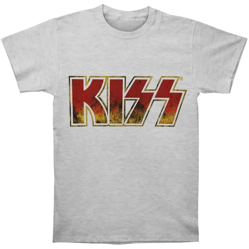 T-shirt slim fit da uomo KISS Vintage Classic Logo grande grigia