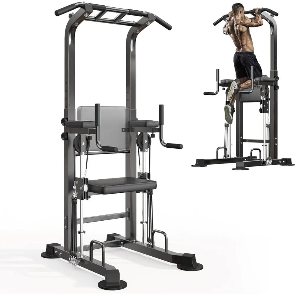 Height Adjustable Traction Bar and Dip Station - All-In-One Home Training Equipment