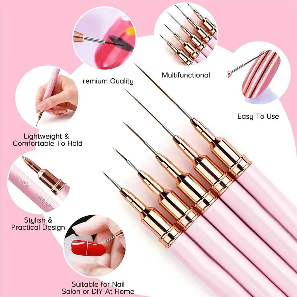 Set di 5 Pennelli Professionali per Nail Art, Kit per Gel UV, Pennelli per Manicure Francese, Disegno a Righe, Pittura Floreale