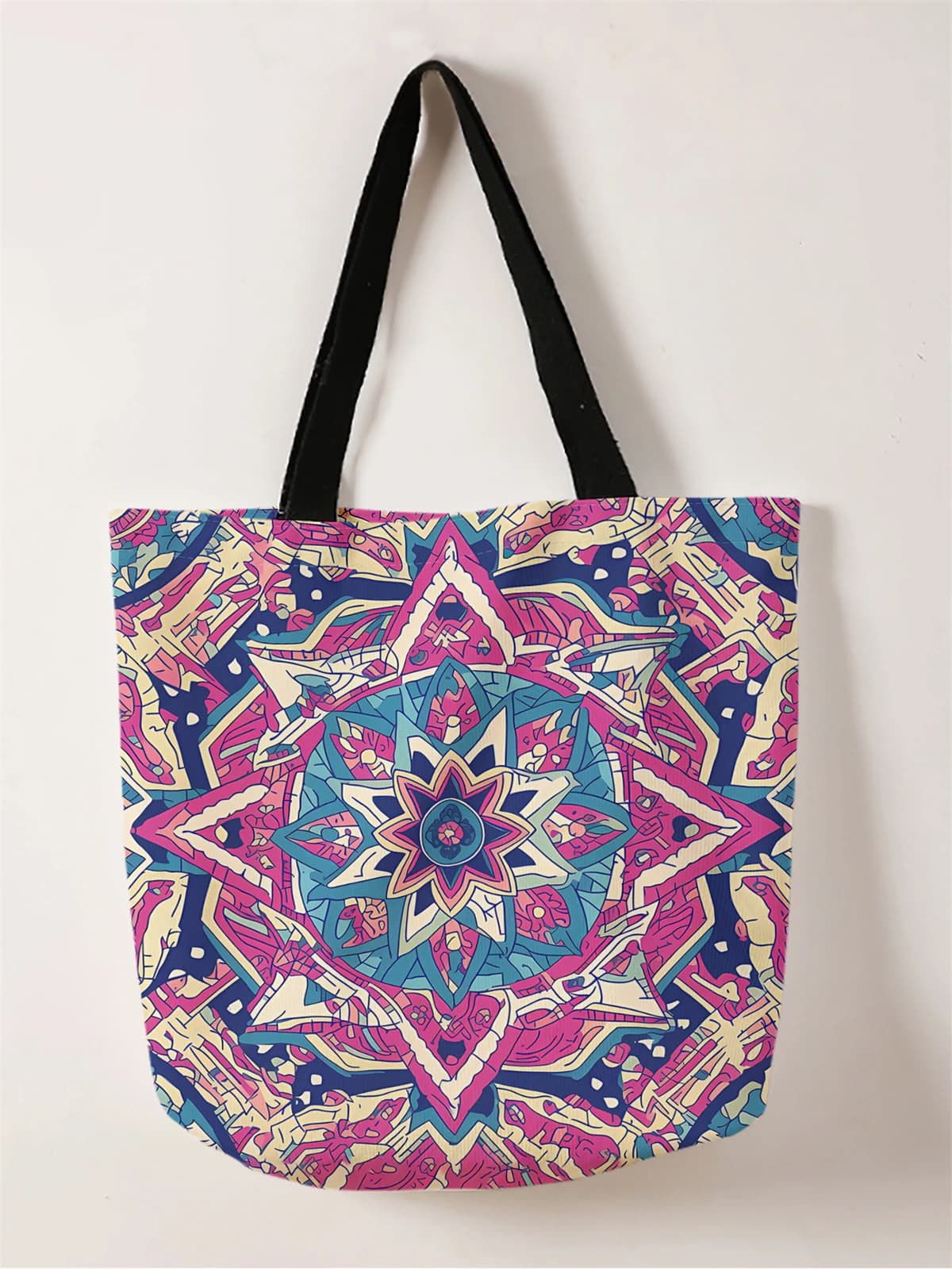 1 pezzo, borsa con motivo in stile etnico, borsa alla moda riutilizzabile, borsa multifunzionale, borsa per la spesa in tela stampata