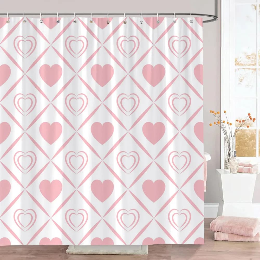Tenda da doccia a forma di cuore rosa, regalo per le vacanze, linee geometriche, semplici e moderne, tende da doccia in tessuto poliestere, arredamento per il bagno con ganci